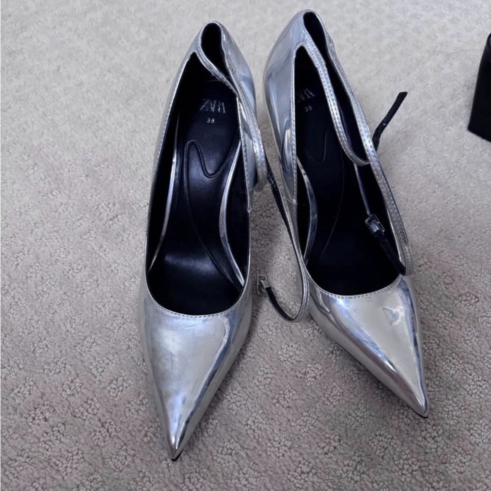Zara Metallic Silver Heels